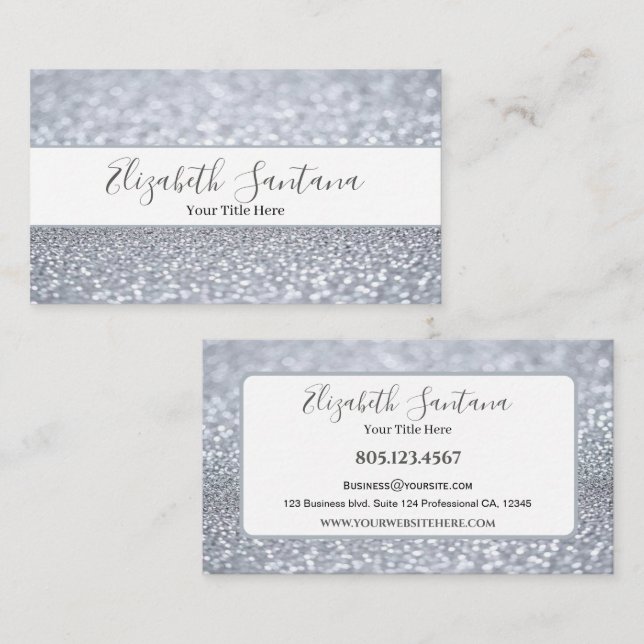 Silver Shimmery Glitter Business Card (Front/Back)
