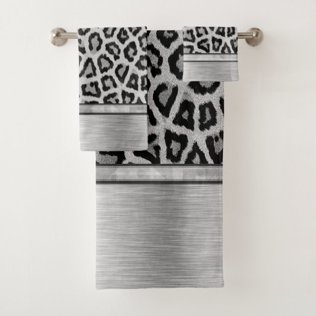 Silver Shimmery Leopard Print Bath Towel Set (Insitu)