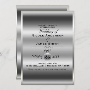 Silver Shine Shiny Metallic Elegant Classy Wedding Invitation