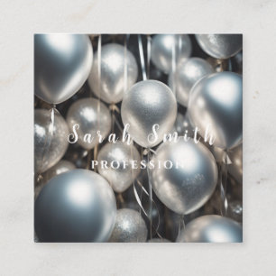 Silver Shiny Balloons Party Glitter Square Business Card