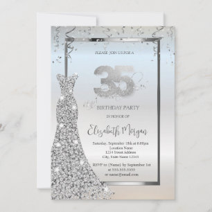 Silver Shiny Diamonds Dress Silver 35th Birthday Invitation
