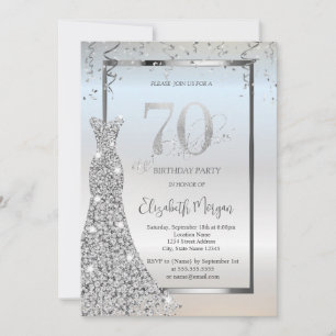Silver Shiny Diamonds Dress Silver 70th Birthday Invitation