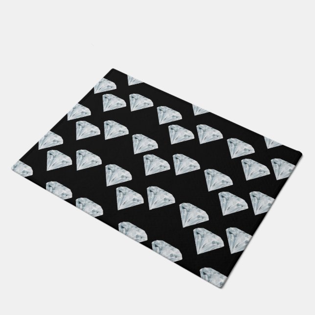 Silver shiny diamonds on black doormat (Angled)