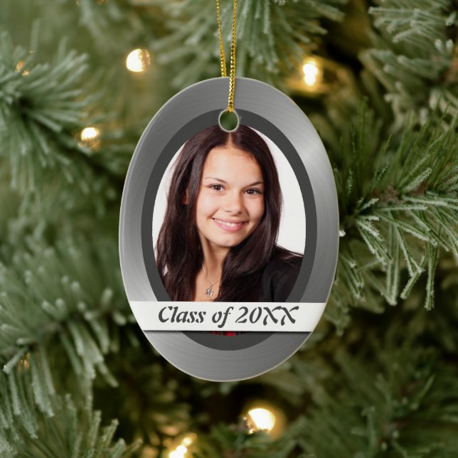 Silver Shiny Graduate Photo Template Ornament (Tree)
