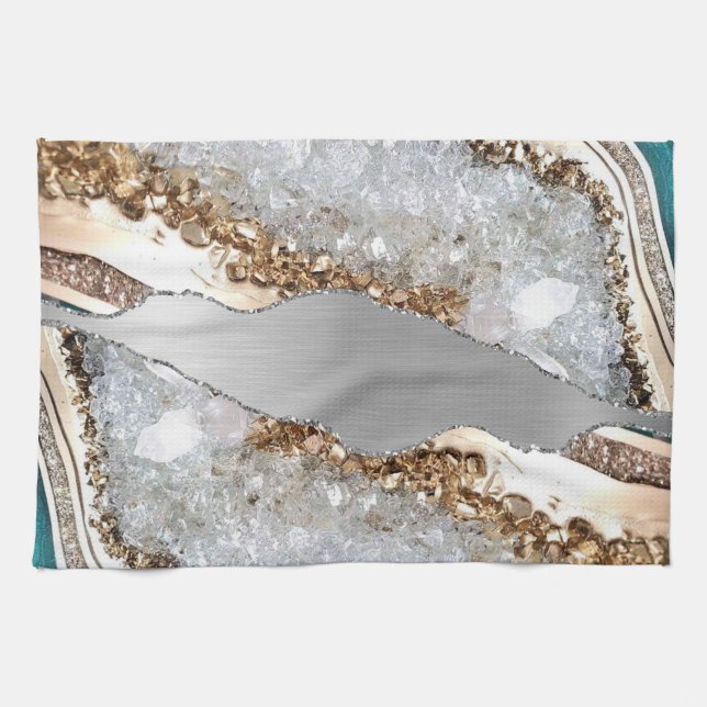 Silver Shiny Stone Glitter Tea Towel (Horizontal)