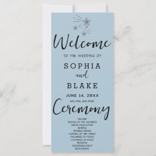 Silver Shooting Stars Blue Grey Wedding Program