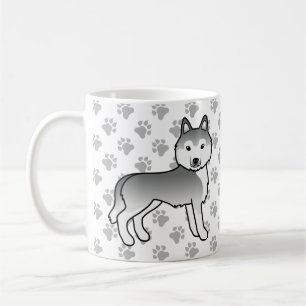 Silver Siberian Husky Cartoon Dog & Paws Coffee Mug