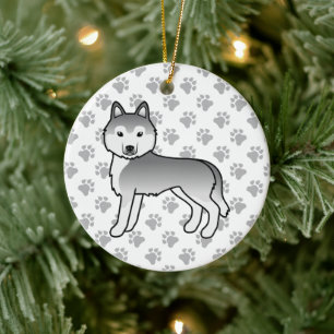 Silver Siberian Husky Cute Cartoon Dog Ceramic Tree Decoration