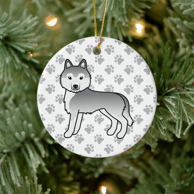 Silver Siberian Husky Cute Cartoon Dog Ceramic Tree Decoration (Tree)
