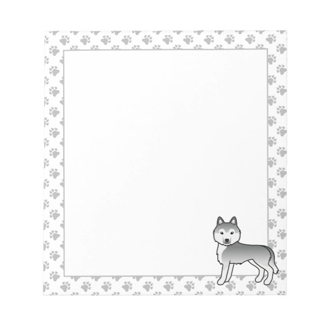 Silver Siberian Husky Cute Cartoon Dog Notepad (Front)
