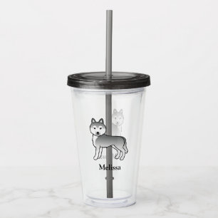 Silver Siberian Husky Dog & Custom Name Acrylic Tumbler