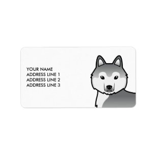Silver Siberian Husky Dog & Custom Text Label
