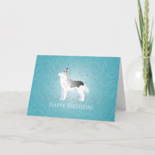Silver Siberian Husky Dog Happy Birthday Design Card