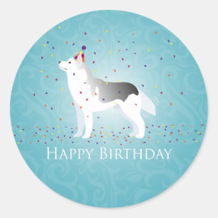 Silver Siberian Husky Dog Happy Birthday Design Classic Round Sticker