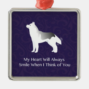 Silver Siberian Husky Dog Thinking of You Metal Tree Decoration