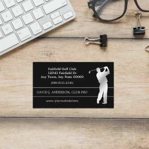 Silver Silhouette Golfer on Black Business Card