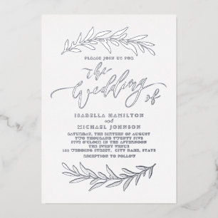 Silver simple calligraphy rustic foliage wedding