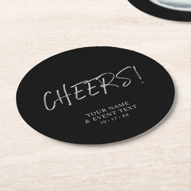 Silver Simple Cheers Adult Birthday Party Favour R Round Paper Coaster (Angled)