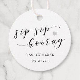 Silver Sip Sip Hooray Bridal Shower Wine Bottle Favour Tags