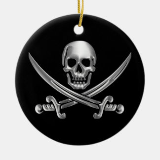 Silver Skull and Crossed Swords Ceramic Tree Decoration