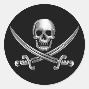 Silver Skull and Crossed Swords Classic Round Sticker