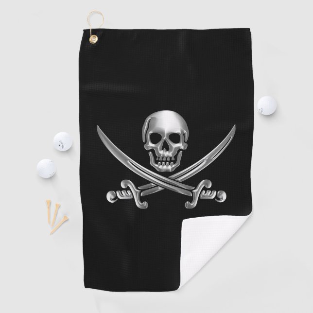 Silver Skull and Crossed Swords Golf Towel (InSitu)