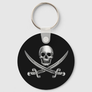 Silver Skull and Crossed Swords Key Ring