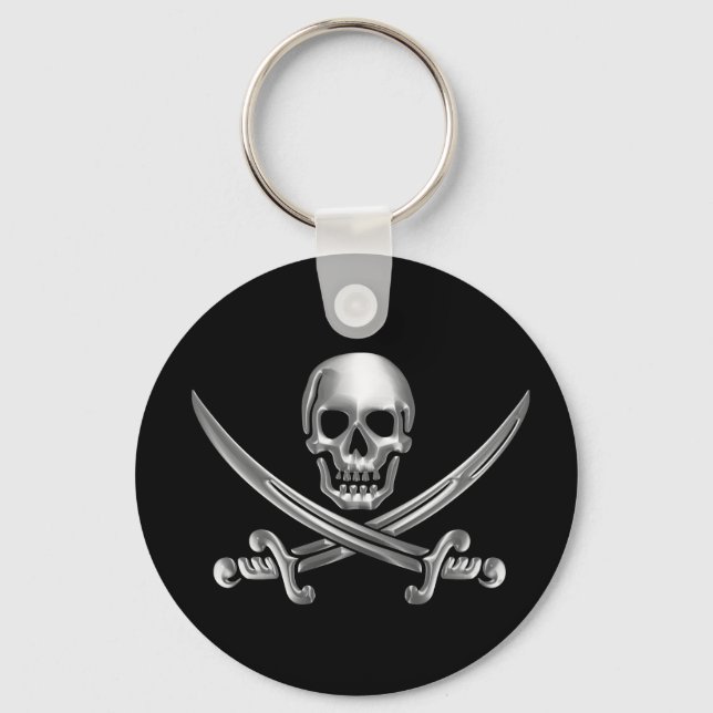 Silver Skull and Crossed Swords Key Ring (Front)