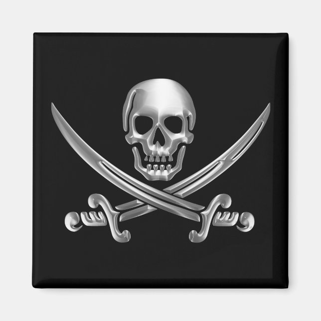 Silver Skull and Crossed Swords Magnet (Front)