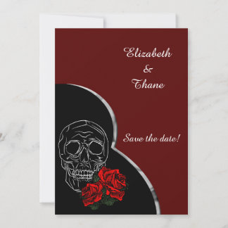Silver Skull and Roses Modern Gothic Wedding Save The Date