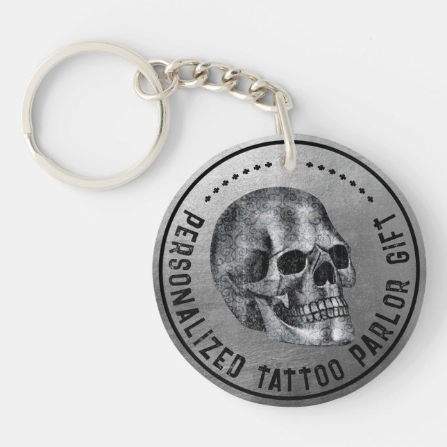    Silver Skull Cool Gothic Fidelity Tattoo Parlou Key Ring (Front)