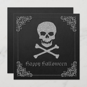 Silver Skull & Crossbones Halloween Greeting Card