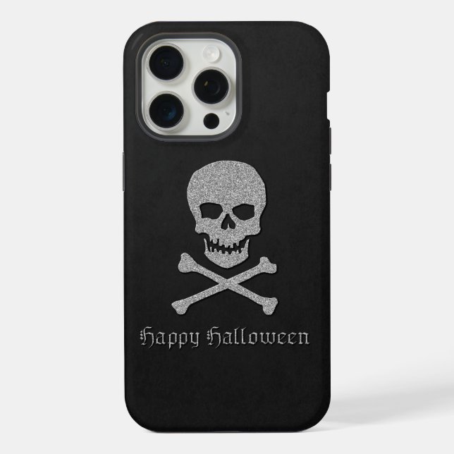 Silver Skull & Crossbones Halloween iPhone Case (Back)