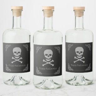 Silver Skull & Crossbones Halloween Liquor Bottle Label