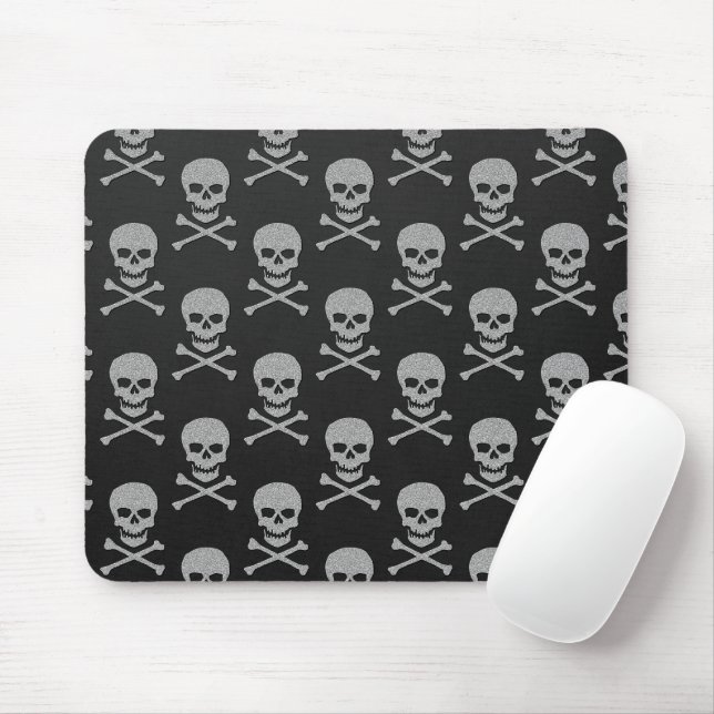 Silver Skull & Crossbones Halloween Mouse Pad (With Mouse)