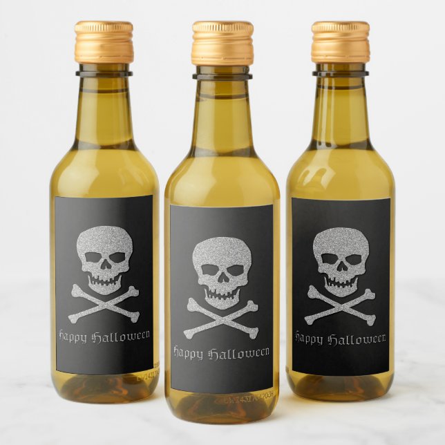 Silver Skull & Crossbones Halloween Wine Label (Bottles)