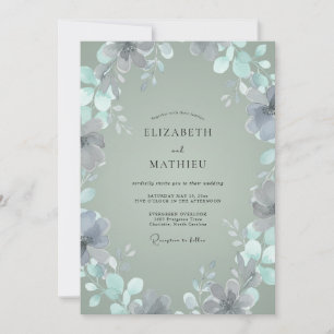 Silver Slate Foliage Eucalyptus Wedding Invitation