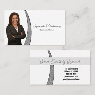 Silver Sliver Faux Glitter Professional Photo  Business Card