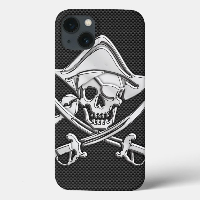 Silver Smiling Pirate on Carbon Fibre Style Case-Mate iPhone Case (Back)