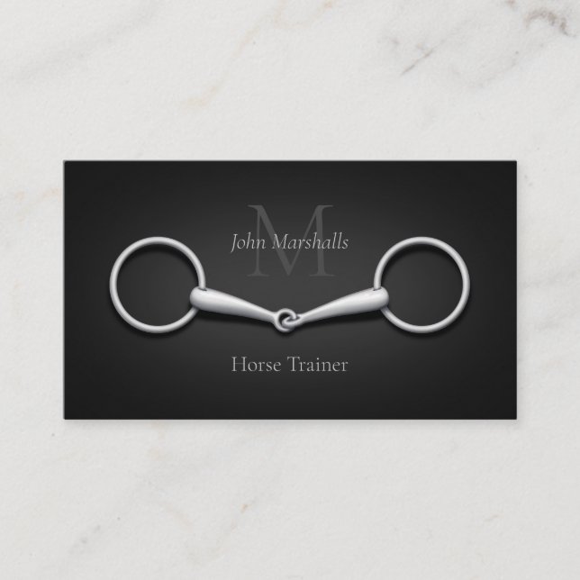 Silver Snaffle Bit Elegant Monogrammed Equestrian  Business Card (Front)