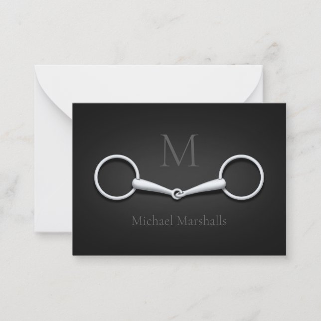 Silver Snaffle Bit Monogrammed Equestrian Card (Front)