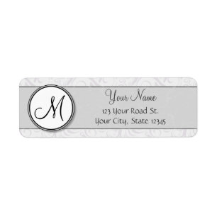 Silver Snow Floral Wisps & Stripes with Monogram