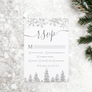 Silver snow pine navy Christmas winter rsvp Card