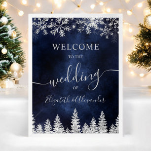 Silver snow pine navy Christmas winter wedding Poster