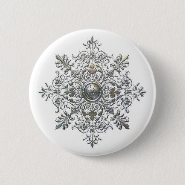 Silver Snowflake 6 Cm Round Badge (Front)