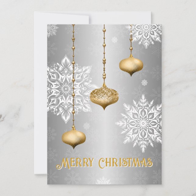 Silver Snowflake and Ornament Christmas Card (Front)