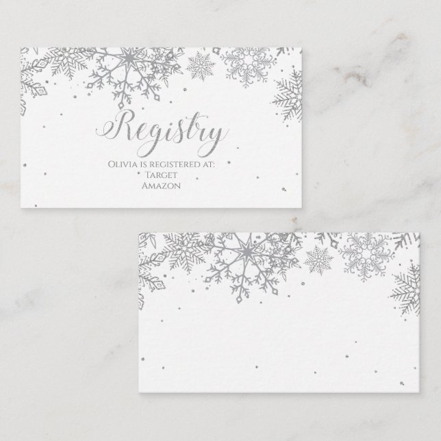 Silver Snowflake Baby Registry Enclosure Card (Front/Back)