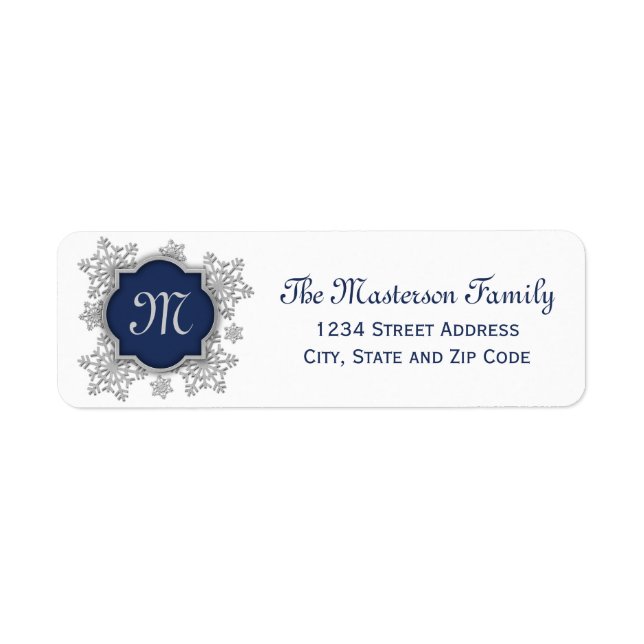 Silver Snowflake Blue Monogram Quatrefoil (Front)