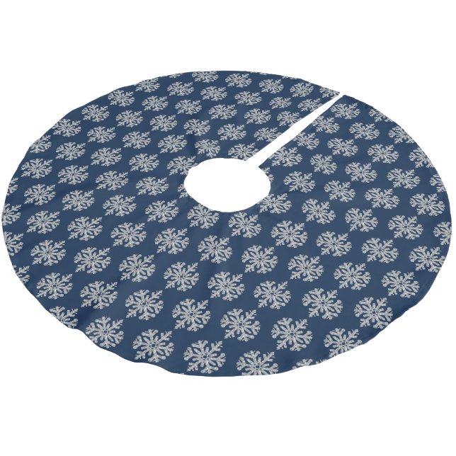 Silver Snowflake Brushed Polyester Tree Skirt (Angled)