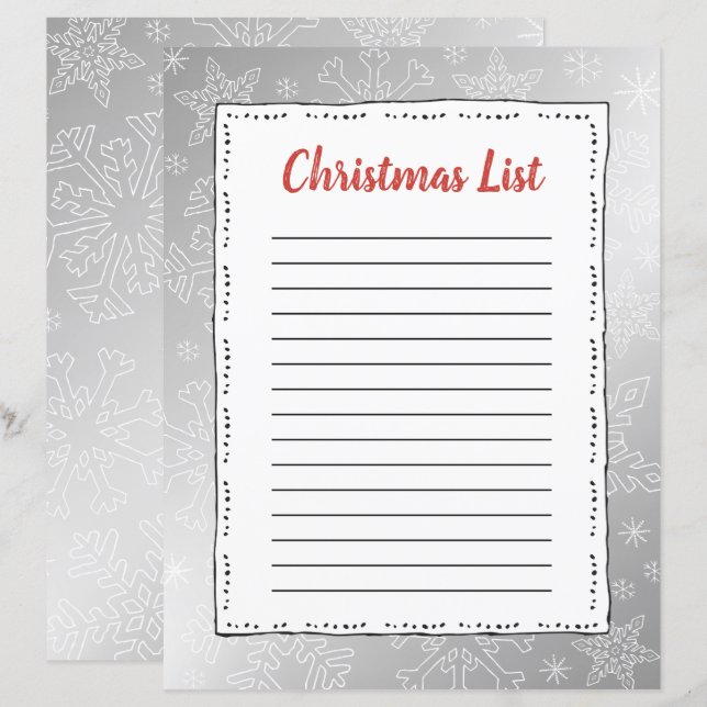 Silver Snowflake Christmas BG Santa Wish List (Front/Back)